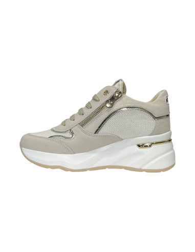 KEYS K-9041 sneakers donna in pelle camoscio e tela beige oro Keys - 2 Keys scarpe donna con rialzo posteriore in vera pelle e c