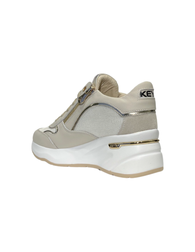 KEYS K-9041 sneakers donna in pelle camoscio e tela beige oro Keys - 4 Keys scarpe donna con rialzo posteriore in vera pelle e c