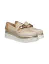 COMART 2C5153 mocassini donna in pelle e tela beige Comart - 2 Comart scarpe donna con zeppa in vera pelle e tessuto 