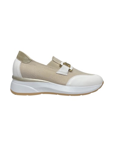 COMART 5D5086 slip on donna in pelle e tessuto bianco e tortora Comart - 1 Comart scarpe donna in vera pelle e tela color tortor