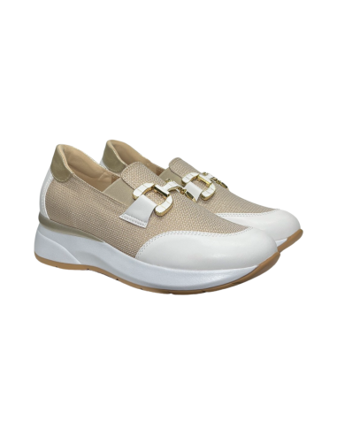 COMART 5D5086 slip on donna in pelle e tessuto bianco e tortora Comart - 2 Comart scarpe donna in vera pelle e tela color tortor