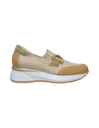 COMART 5D5086 slip on donna in pelle e tessuto camel Comart - 1 Comart scarpe donna in vera pelle e tela color tortora 