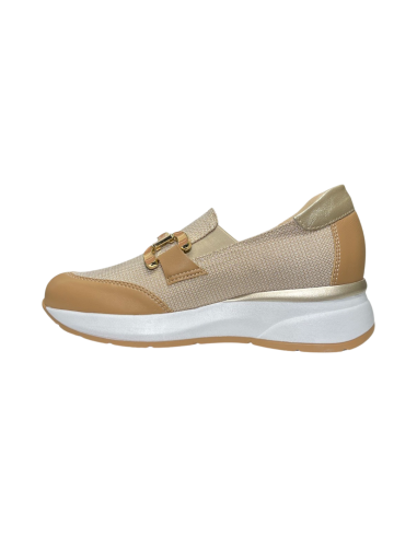 COMART 5D5086 slip on donna in pelle e tessuto camel Comart - 2 Comart scarpe donna in vera pelle e tela color tortora 