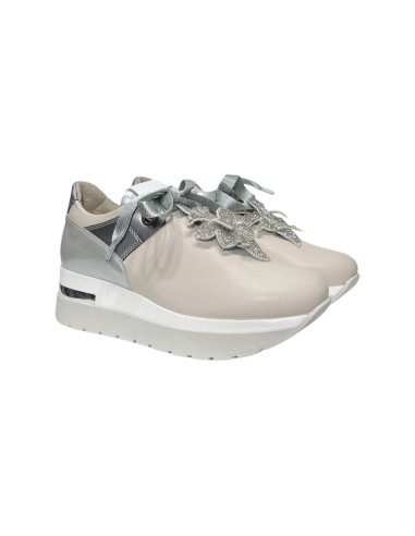 COMART 9B5181 sneakers donna in pelle color panna Comart - 2 Comart scarpe donna casual in vera pelle con decorazioni brillantin