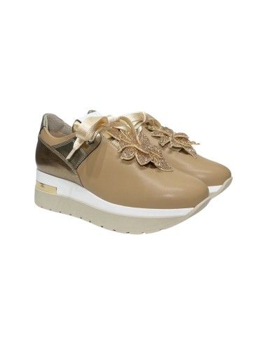 COMART 9B5181 sneakers donna in pelle color camel Comart - 2 Comart scarpe donna casual in vera pelle con decorazioni brillantin