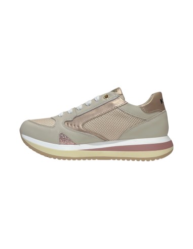 KEYS K-9230 sneakers donna in pelle e tessuto beige cipria Keys - 2 Keys scarpe casual donna in pelle beige e laminato cipria 