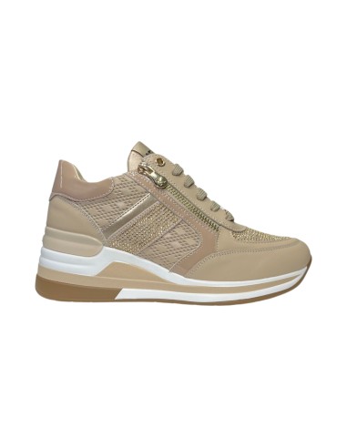 KEYS K-9020 sneakers donna in pelle beige e platino Keys - 1 Keys scarpe casual donna con rialzo pelle e vernice beige 