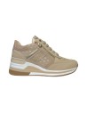 KEYS K-9020 sneakers donna in pelle beige e platino Keys - 1 Keys scarpe casual donna con rialzo pelle e vernice beige 