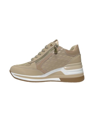 KEYS K-9020 sneakers donna in pelle beige e platino Keys - 2 Keys scarpe casual donna con rialzo pelle e vernice beige 