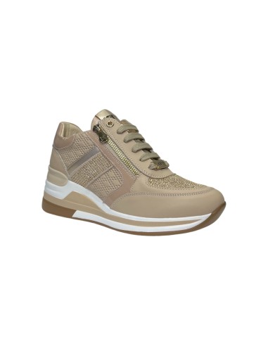 KEYS K-9020 sneakers donna in pelle beige e platino Keys - 3 Keys scarpe casual donna con rialzo pelle e vernice beige 