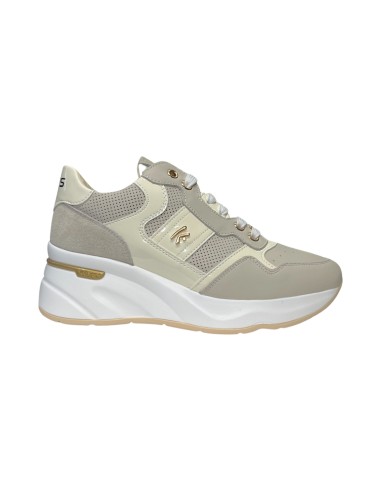 KEYS K-9043 sneakers donna in pelle e camoscio bianco beige Keys - 1 Keys scarpe casual donna con rialzo pelle camoscio e vernic