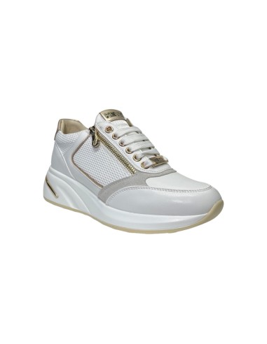 KEYS K-9063 sneakers donna in pelle bianco platino Keys - 3 Keys scarpe donna con rialzo in pelle platino e bianco 