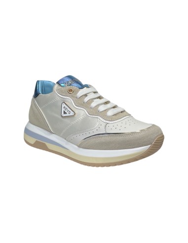 KEYS K-9232 sneakers donna in pelle beige e celeste Keys - 3 Keys scarpe casual donna in pelle e tessuto beige celeste 