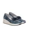 ENVAL SOFT 5760900 mocassini donna con zeppa in pelle blu perla Enval Soft - 1 Enval Soft scarpe donna con rialzo in vera pelle 