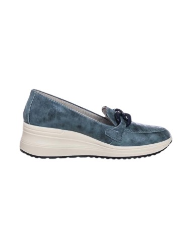 ENVAL SOFT 5760900 mocassini donna con zeppa in pelle blu perla Enval Soft - 2 Enval Soft scarpe donna con rialzo in vera pelle 