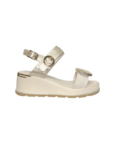 KEYS K-9670 sandali donna con rialzo in pelle color crema platino Keys - 1 Keys sandali estivi donna con zeppa in pelle crema co