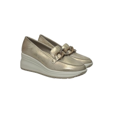 Enval Soft 7761222 mocassini donna in pelle laminata platino