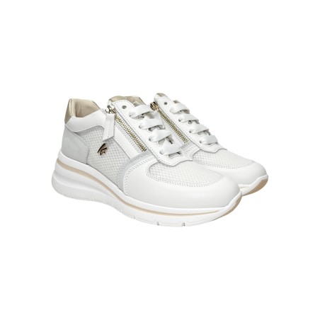 Keys K-10600 sneakers donna in pelle bianco grigio e oro