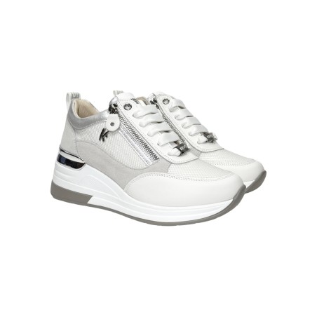 Keys K-10510 sneakers donna in pelle/camoscio bianco/silver