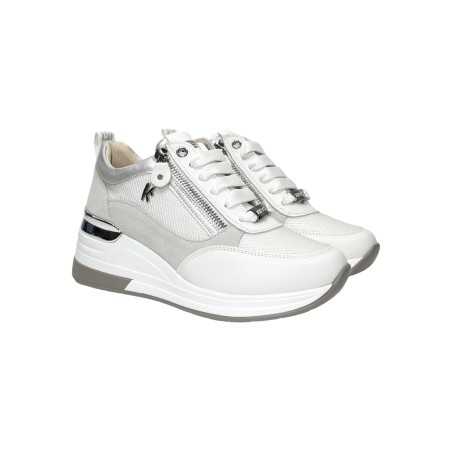 Keys K-10510 sneakers donna in pelle e camoscio bianco silver