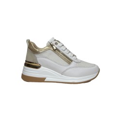 Keys K-10510 sneakers donna in pelle e camoscio bianco beige platino