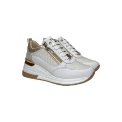 Keys K-10510 sneakers donna in pelle e camoscio bianco beige platino 2