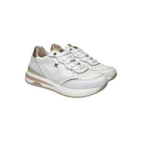 Keys K-10534 sneakers donna in pelle bianco oro cipria