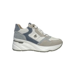 Keys K-10593 sneakers donna in pelle e camoscio bianco celeste