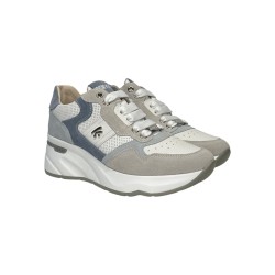 Keys K-10593 sneakers donna in pelle e camoscio bianco celeste 2