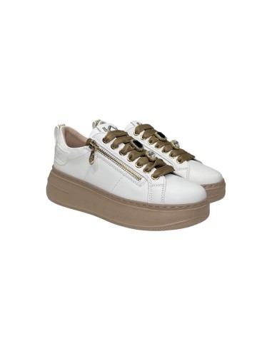 Keys K-9882 sneakers donna in pelle bianco Keys - 1 Keys scarpe casual donna in vera pelle con chiusura lacci e cerniera 