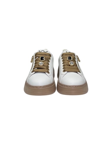 Keys K-9882 sneakers donna in pelle bianco Keys - 2 Keys scarpe casual donna in vera pelle con chiusura lacci e cerniera 