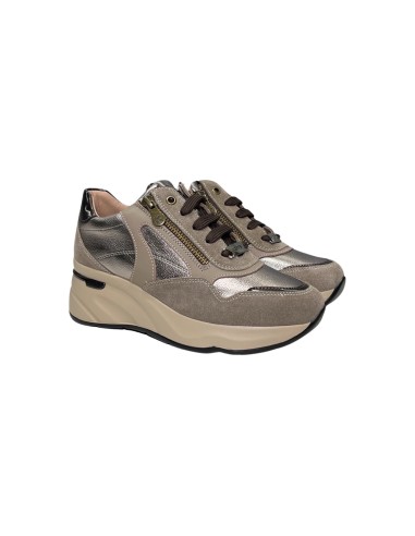 Keys K-9820 sneakers donna in pelle e camoscio taupe bronzo Keys - 1 Keys scarpe casual donna cin pelle con chiusura lacci e cer