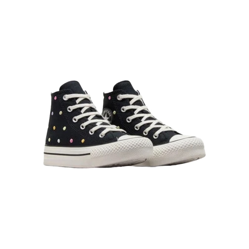 Converse Ctas Eva Lift HI A12609C sneakers bambina in tessuto nero multicolor