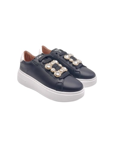 Keys K-9881 sneakers donna in pelle nero Keys - 1 Keys scarpe casual donna in vera pelle con accessorio diamanti 