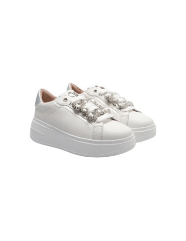 Keys K-9881 sneakers donna in pelle bianco Keys - 1 Keys scarpe casual donna in vera pelle con accessorio diamanti 