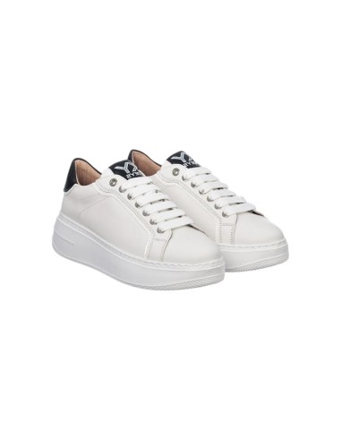 Keys K-9883 sneakers donna in pelle bianco e nero Keys - 1 Keys scarpe casual donna in vera pelle con chiusura lacci 