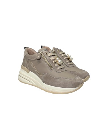 Keys K-9951 sneakers donna in pelle e camoscio taupe Keys - 1 Keys scarpe casual donna in vera pelle con chiusura lacci e cernie