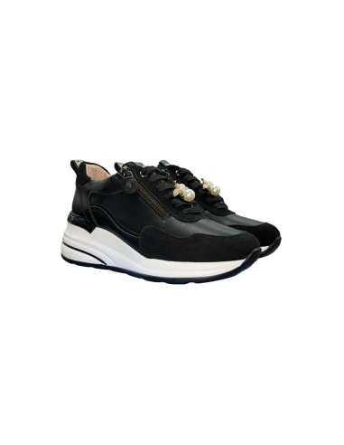 Keys K-9951 sneakers donna in pelle e camoscio nero Keys - 1 Keys scarpe casual donna in pelle con chiusura lacci e cerniera 