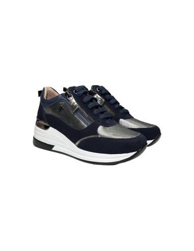 Keys K-9811 sneakers donna in pelle canna di fucile e camoscio blu Keys - 1 Keys scarpe casual donna in vera pelle con chiusura 