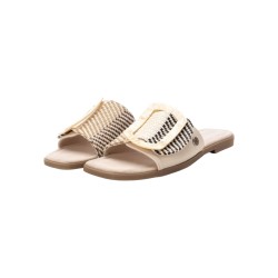 Refresh 172861 sandali donna in pelle cotone beige/nero