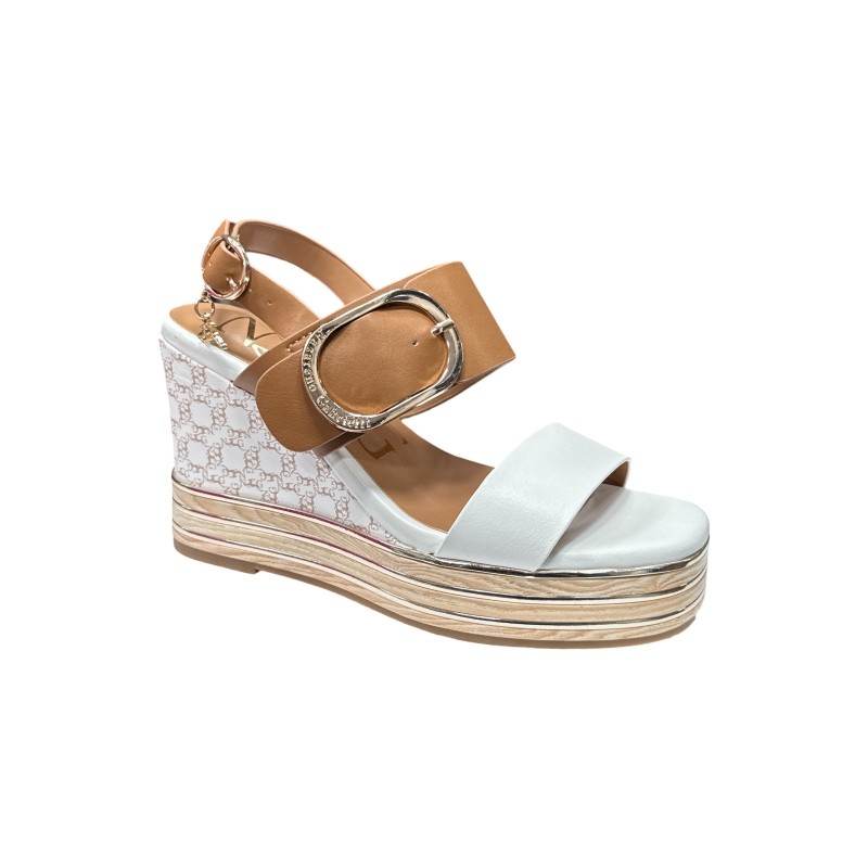 Nazareno Gabrielli 7312 sandali donna in pelle cuoio e bianco