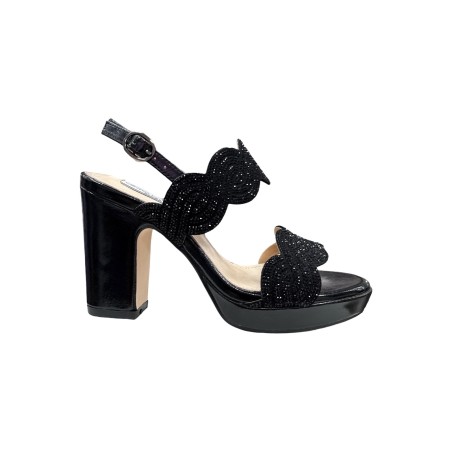 Queen Helena ZM9655 sandali donna in similpelle nero brillantinato