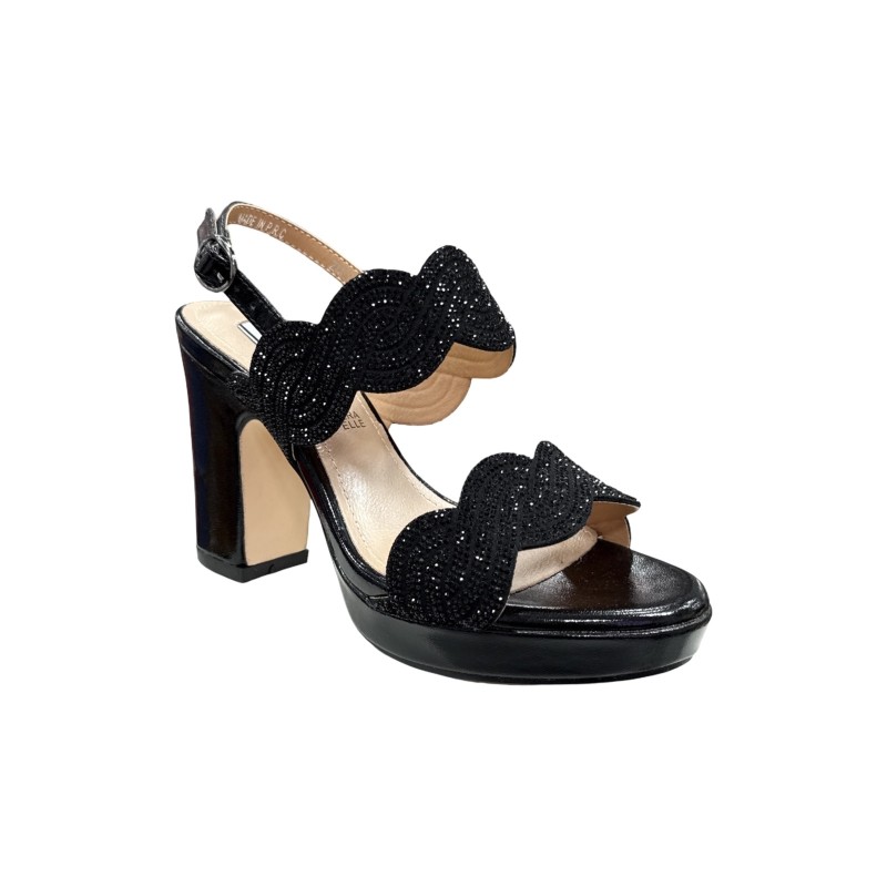 Queen Helena ZM9655 sandali donna in similpelle nero brillantinato