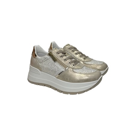Igi&Co 7661311 sneakers donna in pelle laminato avorio platino