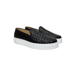 Exton 523 slip on uomo in pelle intrecciata nero 2