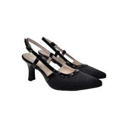 Sofia 8047 sandali donna satinati in pelle laminata nero 2