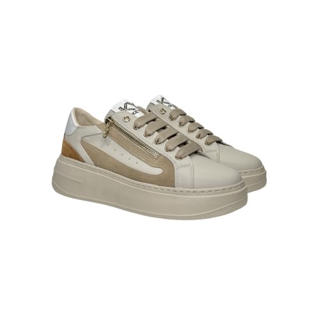 Keys K-10522 sneakers donna in pelle e camoscio beige cognac
