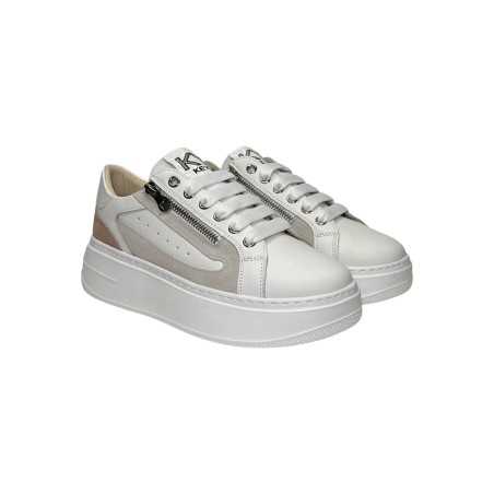 Keys K-10522 sneakers donna in pelle e camoscio bianco