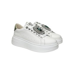 Keys K-10521 sneakers donna in pelle bianco verde 2