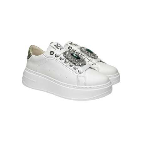 Keys K-10521 sneakers donna in pelle bianco verde